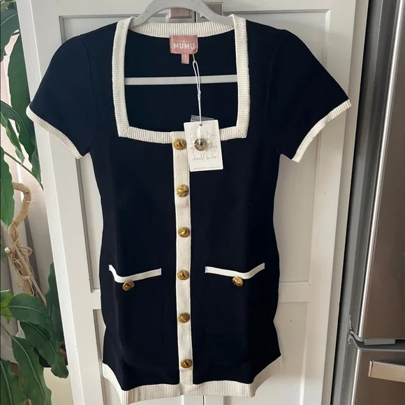 SHOW ME YOUR MUMU BLK/CREAM SOFIA SWEATER MINI DRESS NWT SZ S - Picture 3 of 6